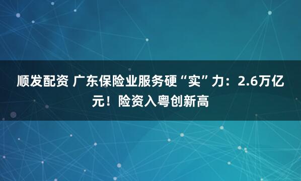 顺发配资 广东保险业服务硬“实”力：2.6万亿元！险资入粤创新高